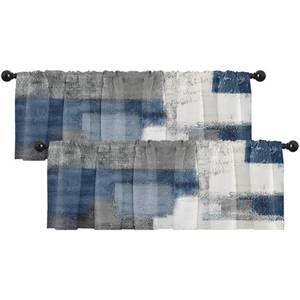 lot 2052 image: Emvency 2 Pack Valances Window Treatments, Blue and Grey Abstract Modern Art Blackout Drapes Adjustable Curtain for Windows Living Room Kitchen Over Sink, 52x18 Inch Rod Pocket Valances