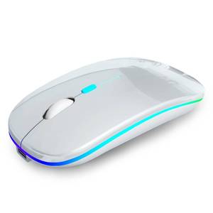 lot 2081 image: AIKOKOK Wireless Bluetooth Mouse, Rechargeable, Dual Mode Bluetooth 5.2 & 2.4G USB, LED Lights, Slim, Silent, Portable Computer Mouse for Laptop, PC, MacBook, iPad, Tablet (Silver)