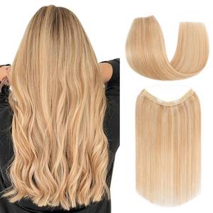 lot 2091 image: S-noilite Halo Hair Extensions Real Human Hair,Invisible Wire Hair Extensions with Adjustable Fish Line 2 Clips Halo Extensions for Women 18Inch 80G(Medium BrownDark Blonde)