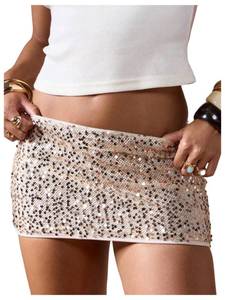 lot 2094 image: MakeMeChic Womens Sequin Mini Skirt Low Waisted Sparkly Micro Pencil Skirt Gold Large