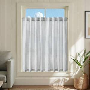 lot 2133 image: jinchan Striped Linen Kitchen Curtains 45 Inches Tier Curtains Farmhouse Modern Cafe Style Small Window Treatments Airy Light Filtering Rod Pocket for Living Room Bathroom 2 Panels Aqua Blue