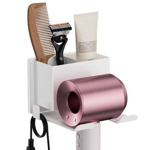lot 2151 image: YSD Hair Dryer Holder Wall Mounted, Metal Hair Tools Organizer, Hair Dryer Holder for Blow Dryer, Curling Iron, Straightener, 3 in 1 Bathroom Hair Tool Organizer, White