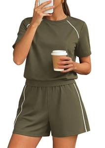lot 2162 image: PRETTYGARDEN 2 Piece Short Sets for Women Summer Clothes 2026 Spring Matching Athleisure Lounge Set Airport Travel Outfits (Army Green,Small)