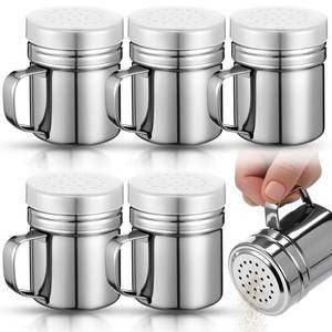 lot 2165 image: Lallisa 6 Pcs Stainless Steel Salt and Pepper Shakers with Lid and Handle Dredge Spice Seasoning Condiment Popcorn Salt Shaker Powder Sugar Flour for Cooking Kitchen Baking (6oz)