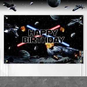 lot 2167 image: Space Battleship Wars Themed Birthday Decorations Backdrop Banner, Large Size 3 x 5Ft Star Galaxy Universe Background Banner for Baby Boys Kids Party Decorations