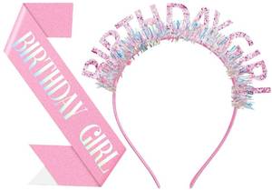 lot 2171 image: Papoopy Birthday Headband with Sash for Women, Birthday Crwon Tiara for Decorations