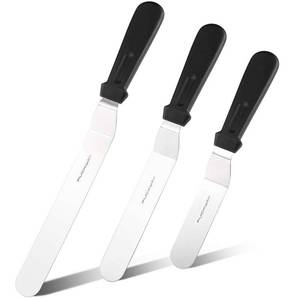 lot 2172 image: PUCKWAY Offset Frosting Cake Knife set of 3 Black 6 8 & 10 Inch Angled Icing Spatula for Decorating