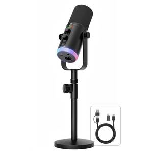 lot 2197 image: SquarockTek USBXLR Dynamic Podcast Microphone with RGB Lighting, PC Gaming Streaming Mic with Mute Button, Headphone Jack and Desktop Stand TX2