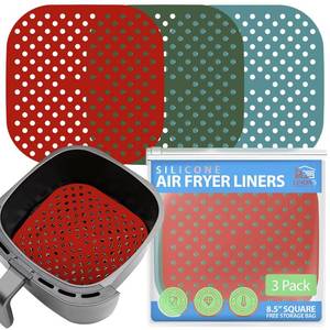 lot 2202 image: Reusable Square Silicone Air Fryer Liners (8.5 Inch, 3 Pack) by Linda��s Essentials - Non-Stick, Easy-Clean Accessories with Cheat Sheet & Recipe Book, Perfect for Quick Meals