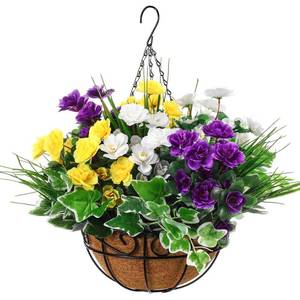 lot 3777 image: FineCheer Artificial Hanging Flowers Plants Basket for Outdoor Decoration 12 Bundles Fake Hanging Flowers with 10 Inch Pot Realistic UV Resistant for Wedding Home Summer Balcony Decor(Stylish Style)