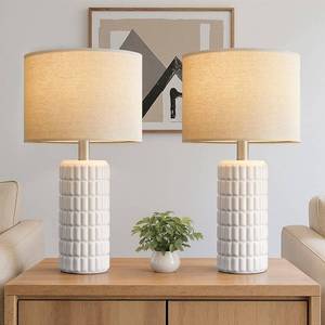 lot 3780 image: 23 Modern Ceramic Table Lamps Set of 2 - Table Lamps for Living room, Farmhouse Bedside Night Stands Lamp for Bedroom, White Boho Nightstand Lamps Set of 2, Desk Lamp for End Table Home Decor