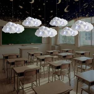 lot 3787 image: VioraWhite 6 Set Hanging Cloud LED Lights for Ceiling with 2 Pcs 4.9 x 3.4 ft Magical Wizard Classrooms Star Night Artificial Cotton Clouds Ceiling Decorations for Classrooms Birthday Magical Wizard
