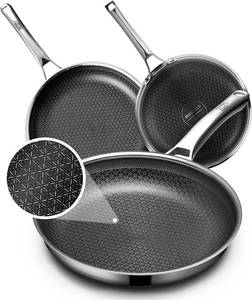 lot 3794 image: OATOFP Non Stick Frying Pans Set, Hybrid Skillet Set Nonstick (81012inch), Pans for cooking, PFOA Free Stainless Steel Kitchen set,