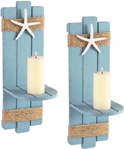 lot 3795 image: SOMTO Beach Starfish Wall Candle Sconces Decor,Ocean Themed Wall-Mount Candle Holders, Coastal Farmhouse Nautical Rustic Decorations for Bathroom, Living Room, Dining Room and Office, Set of 2