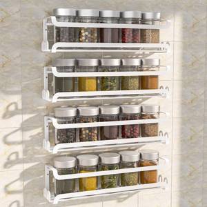 lot 3803 image: LUCYCAZ 4 Pack Wall Mounted Spice Rack with 16 Hooks, Spice Organizer Shelf for Stove Cabinet Pantry Door,Screw or Adhesive Spice Shelf Hanging Wall Spice Rack in Kitchen and RV (White, 4 PACK)