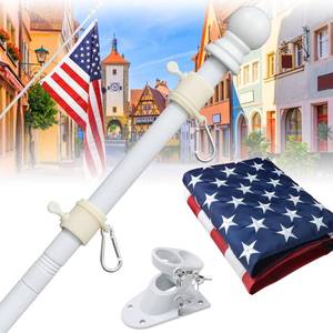 lot 3805 image: Barcetine Flag Pole Kit - Includes 5ft Heavy Duty Tangle Free Flagpole,3x5 Embroidered American Flag, Metal Aluminum Holder Bracket,for Outside House,Porch,Outdoor - White
