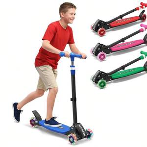 lot 3808 image: 3 Wheel Kids Kick Scooter for Ages 3-12, Lean-to-Steer, Light-Up Wheels, 3-Level Adjustable Handlebar 27.5-33, Wide Non-Slip Deck, Dual Rear Brake,Travel Foldable, for Boys & Girls Toy Gifts,Blue