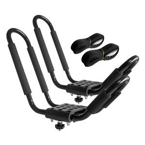 lot 3811 image: HIGHRAZON Kayak Roof Rack, 1 Pair J-Bar Roof Rack with 2 Ropes. Heavy Duty Kayak Roof Carrier for Your Canoe SUV and Trucks