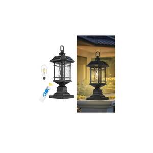 lot 3818 image: Emliviar Integral Solar Lamp Post with Fixed Pire Mount Base, Matte Black LED Fence Deck Pilllar Lighting for Patio, Portable Outside Solar Panels Lamp with Water Grain Glass, 2084P-ML SL BK