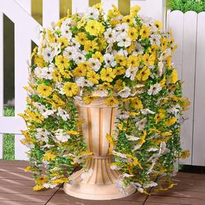 lot 3822 image: Dolicer 4 Packs Look Real Artificial Flowers for Outdoors, Fake Artificial Hanging Flowers for Outdoors UV Resistant Faux Hanging Plants Flowers Violet Vines for Porch Patio Garden (WhiteYellow)