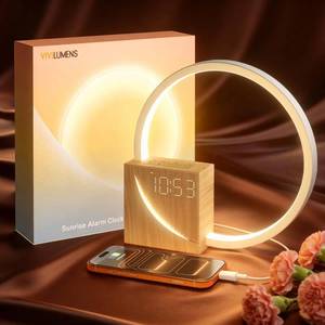 lot 4173 image: Vivilumens Sunrise Alarm Clock for Heavy Sleepers Adults, Wake-up Light, Sleep Aid 10 White Noise Sound Machines with 306090 Timer, 3 Level Dimmable Touch Table Lamp with Snooze USB Charger Port