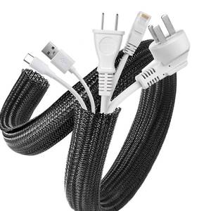 lot 4174 image: AGPTEK Cable Sleeve, 10ft - 1 inch Cable Management Desk Cord Cover Organizer Wire Hider for Home Office Computer TV Wire Loom Tubing Pet Proof Cord Protector from Cat Dog Chewing, Black