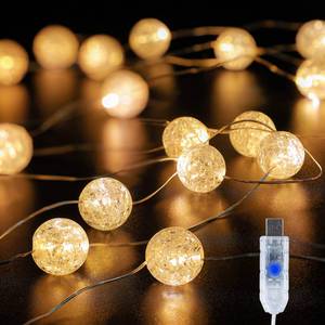 lot 4181 image: BEEWIN Globe String Lights,10FT 30 LED Decorative Christmas Lights,8 Modes Crystal Crackle Ball Lights,USB Twinkle Fairy Lights for Bedroom,Indoor,Outdoor,Classroom,Wedding,Party,Garden,Warm White