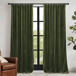 lot 4182 image: RYB HOME Green Velvet Curtains 84 inch, Solid Room Darkening Window Curtains for Living Room Light & Draft Block Privacy Backdrop with Pleat Tape Pocket& Tabs, Olive Green, W52 x L84 inch, 2 Panels