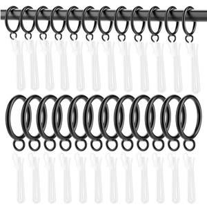 lot 4189 image: 1.25 Inch Curtain Rings with Hooks, 30 Pack Black Metal Drapery Rings with Pins Hooks for Window Door Bathroom Shower Curtain