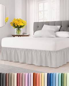 lot 4194 image: Wrap Around Dust Ruffle Bed Skirt - French Grey - for Queen Size Beds w 15 Inch Drop - Easy Fit Elastic Strap - Adjustable Pleated Bedskirt wBrushed Fabric - Wrinkle Free, Women, Men, Kids & Teens