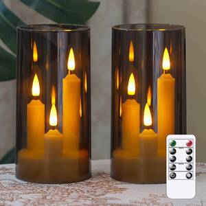 lot 4203 image: Zevanor 3 in 1 Flameless Taper Short Candles with 10 Key Remote Control and Timer, Battery Operated Pack of 2 LED Acrylic 3 x6 Grey Pillar Flickering Warm Light
