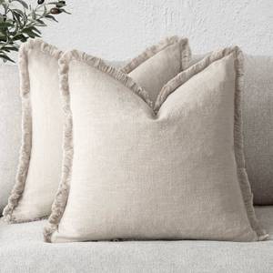 lot 4205 image: Foindtower Set of 2 Decorative Linen Fringe Throw Pillow Covers Cozy Farmhouse Boho Cushion Cover with Tassels Soft Accent Pillowcase for Couch Sofa Bed Living Room Home Decor 20�20 Inch Beige