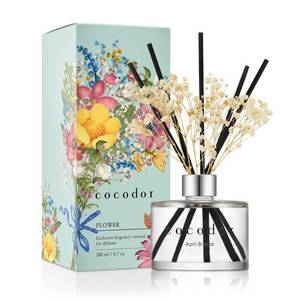 lot 4221 image: COCODOR Reed Diffuser Set with Preserved Babys Breath with SticksApril Breeze  6.7oz  Scent Fragrance Oil Diffuser for Bedroom Bathroom Home Decor