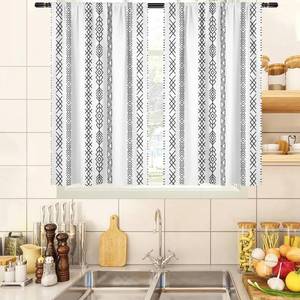 lot 4230 image: zokyer Boho Kitchen Curtains Western Black White Farmhouse Vintage Geometry Aztec Small Short 27.5 W x 36 L Window Treatment Tiers for Living Room Bedroom Bathroom 2 Panels Rod Pocket Drapes