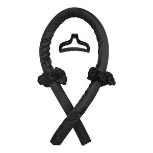 lot 4238 image: Heatless Curling Rod Headband No Heat Silk Ribbon Curling Rod Hair Roller Curls with Hair Claw Clip Lazy Natural Soft Wave DIY Hair Rollers Styling Tool for Sleep in Overnight (Black)
