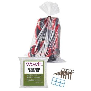 lot 4244 image: Wowfit 5 CT 36x50 inches Extra Large Clear Plastic Bags, Durable and Multipurpose, Transparent for Attic and Basement Storage (1.6 Mil Flat Bags)