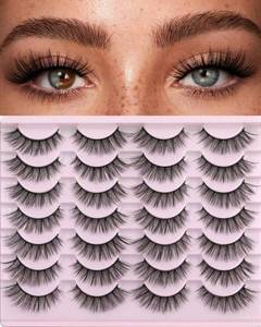 lot 4248 image: False Eyelashes 14mm Faux 3D Mink Lashes Natural Look Cat Eye Wispy Lashes Pack by Kiromiro, 14 Pairs
