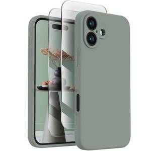 lot 4265 image: FireNova Designed for iPhone 16 Plus Case, Silicone Upgraded Camera Protection Case, Soft Anti-Scratch Microfiber Lining Inside, 6.7 inch, Calke Green