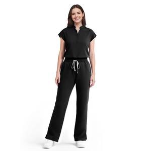 lot 4266 image: Dvoliaw Scrubs for Women Set Soft Sleeveless Stand-Up Collar Scrub Top & Straight Leg Scrub Pant, 9 Pockets, Yoga Waistband Medium