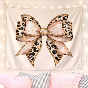 lot 4281 image: Lacama Cheetah Print Tapestry Western Tapestry��Coquette Bow Estern Decor Wall Art for Bedroom Home Room College Dorm, Trendy Leopard Print Gifts for Women Teen Girls Room, Cowgirl Room Decor, 50x60In