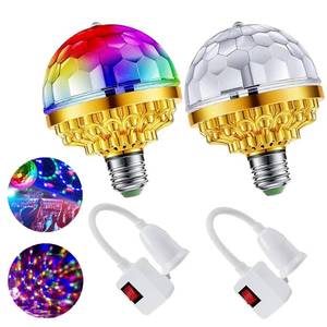 lot 4286 image: 2Pcs Colorful Rotating Magic Ball Disco Ball Light Bulb with Sockets, Plug in RGB LED Stage Light for Home Room Dance Parties