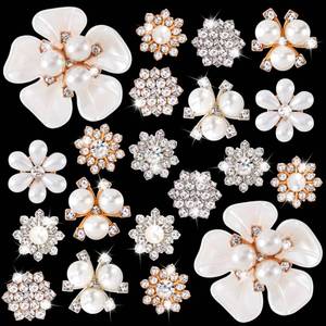 lot 4290 image: HINZIC 20 PCS Pearl Flower Buttons Vintage Pearl Brooch for Jewelry Making, Wedding Rhinestone Button Charm Embellishments for Women DIY Clothes Bags Shoes Decoration