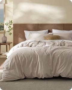 lot 5775 image: Bedsure Cotton Duvet Cover Oversized King - Luxury Slub Weave 100% Cotton Duvet Cover Set, PureWoven Bedding Set with a Linen Like Textured, Easy Change, Natural Linen, 120 x 98