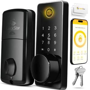 lot 5782 image: LOCKSTAR� Smart Door Lock �� Keyless Entry Deadbolt Door Lock �� Multiple Entry Methods �� APP �� Fingerprint Touch ID �� Keypad Code �� Card FOB �� Traditional Key �� Smart Home Devices