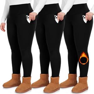 lot 5798 image: GROTEEN 3 Pack Plus Size Fleece Lined Leggings with Pockets for Women-High Waist Thermal Workout Winter Warm Yoga Pants BlackBlackBlack size 3XL
