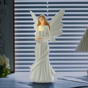 lot 5807 image: Starryfill 12.2inch Tall Angel Figurine Holds Candle with Timer, Battery Powered Handcrafted Resin Decorative Statue As Gift for Your Family Friends or Home D�cor Spiritual Gifts Meditation Spaces