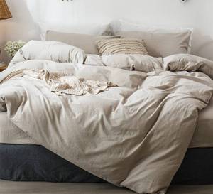 lot 5817 image: MooMee Bedding Duvet Cover Set 100% Washed Cotton Linen Like Textured Breathable Durable Soft Comfy (Heathered Tannish Linen Grey, Palatial KingOversized King 120x98)
