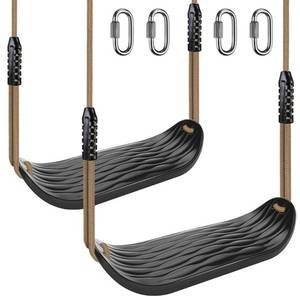 lot 5819 image: SELEWARE Plastic Swing Seat, Non Slip Tree Swing Set with Adjustable Rope and 4 Carabiners, Heavy Duty Playground Swing Set Accessories for Kid Indoor Outdoor Backyard, Black, 2 Pack