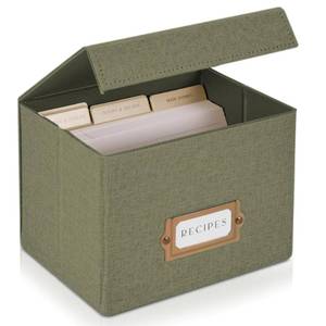 lot 6253 image: ZICOTO Beautiful Linen Recipe Box - Fits 4x6 inch Recipe Cards to Organize Up to 250 Recipes - Sturdy Card Holder and Great Gift for Any Kitchen - Cards Not Incl.