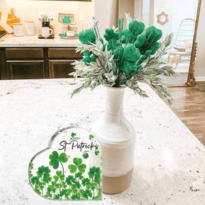 lot 6259 image: St Patricks Day Acrylic Sign Happy St Patricks Day Gifts Home Office Table Top Decor Heart Centerpiece Decorations for Desk Dresser Shelf Coffee Bar Mantle Windowsill Shamrock